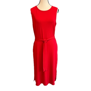 Aphratti cherry red ribbed sleeveless sheath dress w/ built in belt, NWT size L